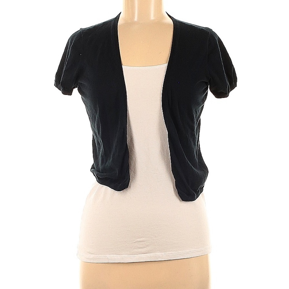 White +Warren Black Short Sleeve Cardigan Size Medium